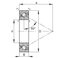 推力角接觸球軸承 BSB025062-2RS-T, 單向，接觸角 a = 60°，限制公差，兩側唇密封