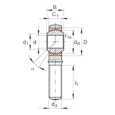 桿端軸承 GAKR20-PW, 根據(jù) DIN ISO 12 240-4 標(biāo)準(zhǔn)，帶右旋外螺紋，需維護