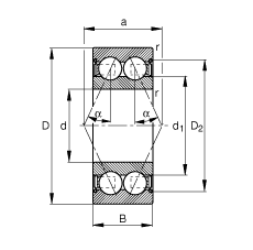 角接觸球軸承 3812-B-2Z-TVH, 雙列，雙側間隙密封，接觸角 α = 25°