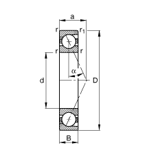 主軸軸承 B71916-E-T-P4S, 調(diào)節(jié)，成對或單元安裝，接觸角 α = 25°，限制公差