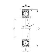 主軸軸承 B7202-C-2RSD-T-P4S, 調節，成對安裝，接觸角 α = 15°，兩側唇密封，非接觸，加嚴公差