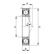 主軸軸承 B7012-E-2RSD-T-P4S, 調節，成對安裝，接觸角 α = 25°，兩側唇密封，非接觸，限制公差