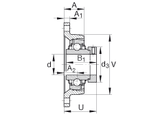 軸承座單元 RCJT1-1/4-206, 對角法蘭軸承座單元，鑄鐵，根據 ABMA 15 - 1991, ABMA 14 - 1991, ISO3228 帶有偏心緊定環，R型密封，英制